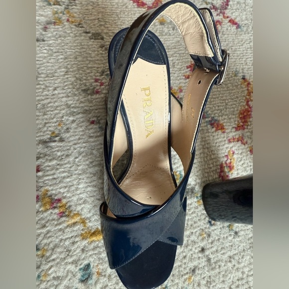 Prada Blue Patent Leather across Cross Navy Block Heel - Picture 5 of 8